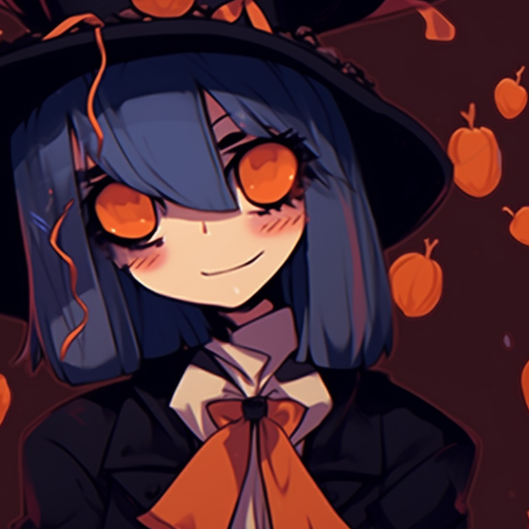 Two characters in complementary Halloween costumes with high contrast shading. matching anime pfp gif halloween theme collection pfp for discord.