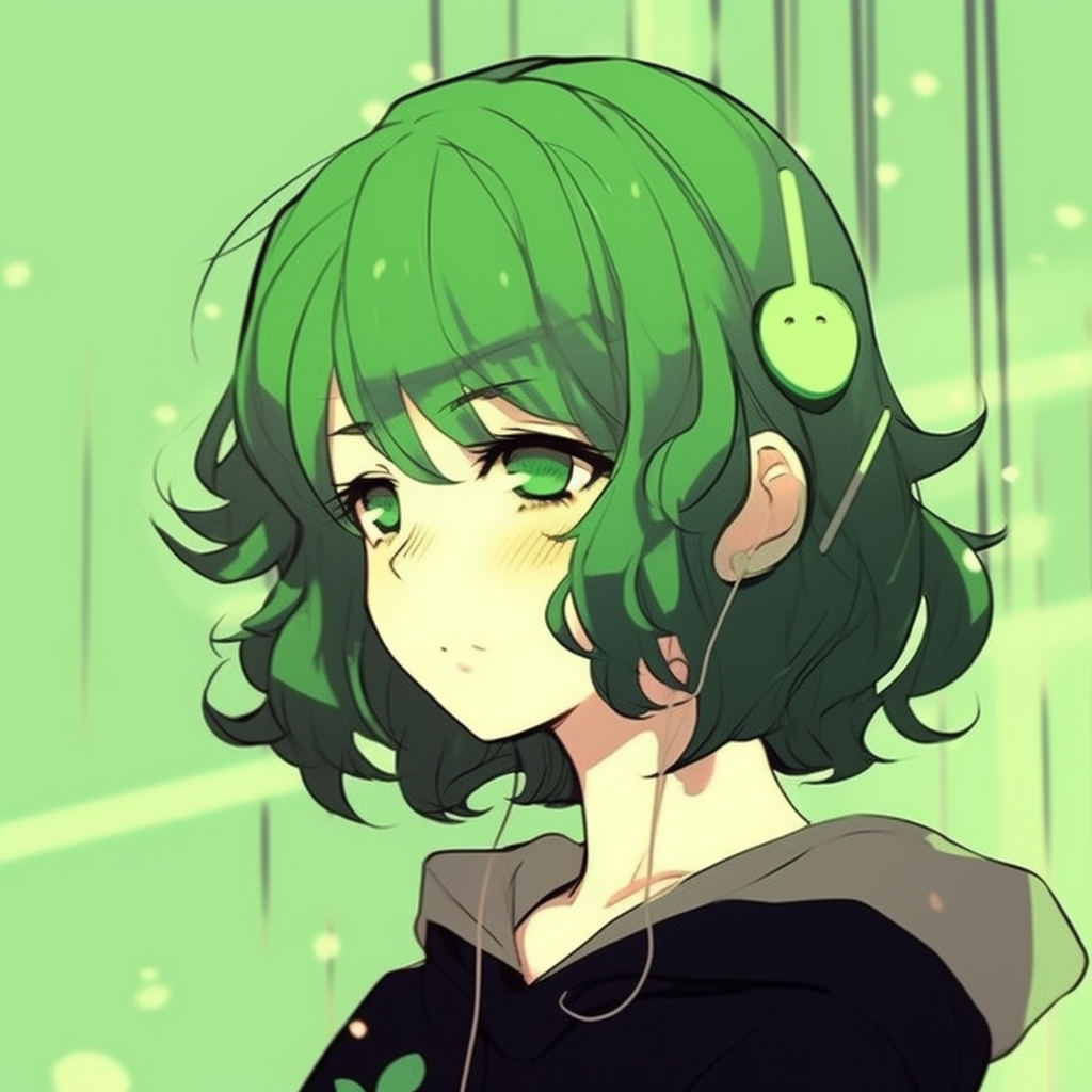 Aesthetic green anime icon, displaying gradient colors and meticulous details. green anime pfp aesthetic icons