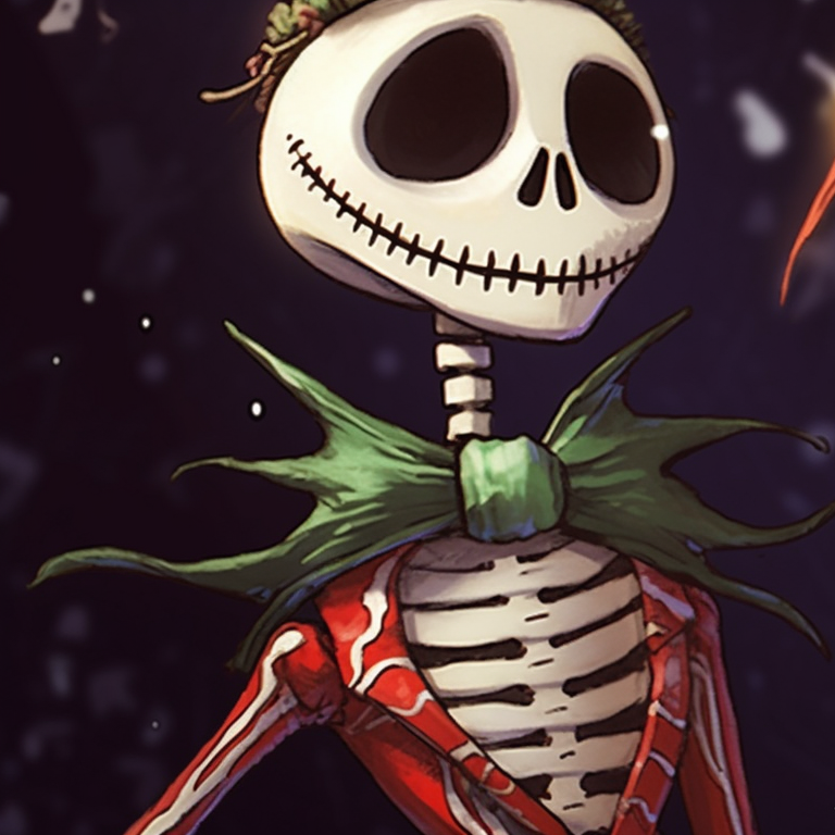 Two anime-style skeleton characters in Santa suits, vivid colors and holiday sparkle. holiday themed matching christmas skeleton pfp pfp for discord.