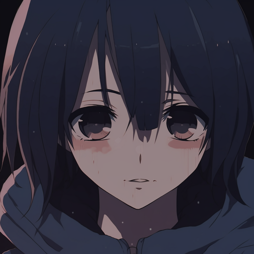 Anime character with a hopeless stare, dark shadows under eyes and minimalist background. depicted sadness in anime pfp