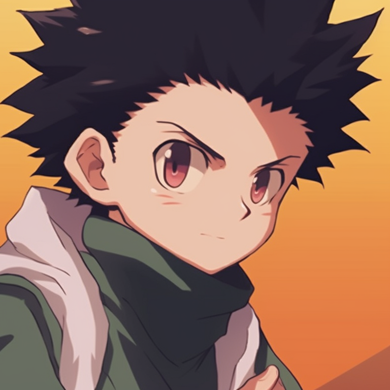 Two characters equipped for a quest, bold outlines and warm colors. gon and killua, hunter x hunter matching pfp pfp for discord.