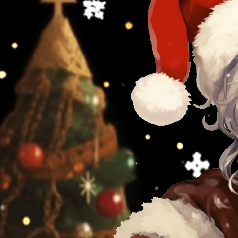 Two characters in Christmas hats, rich colors and detailed line work. joyful matching christmas pfp felix pfp for discord.