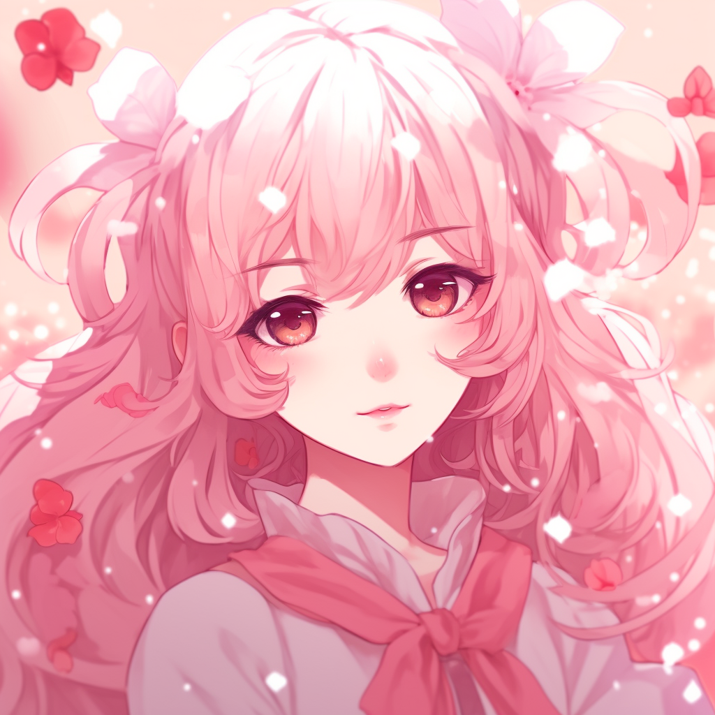 Profile picture of a blushing anime character, rosy tones and expressive eyes. animated pink anime pfps