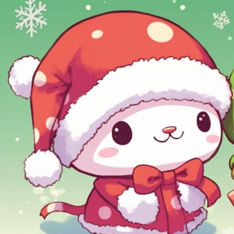 Hangyodon and Tuxedo Sam, wearing festive accessories on a blue and pink background with snowflakes. best matching sanrio christmas pfp for festivities pfp for discord.