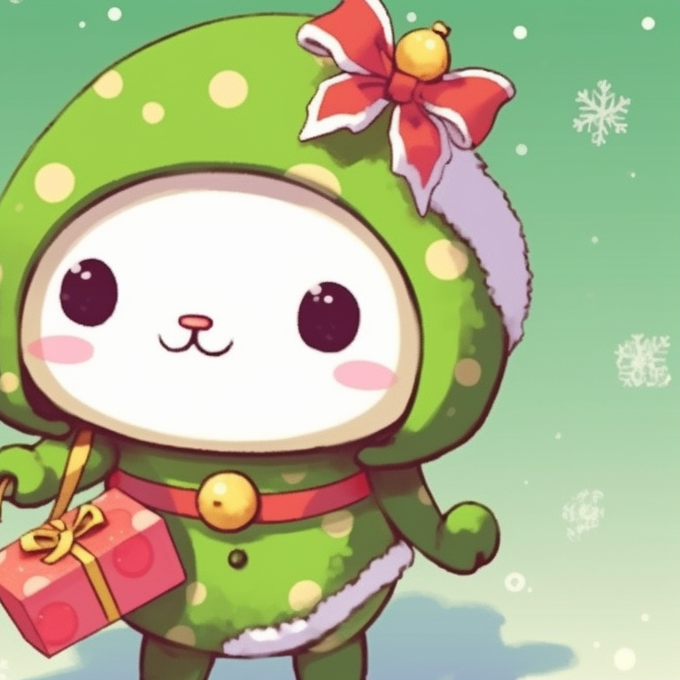 Hangyodon and Tuxedo Sam, wearing festive accessories on a blue and pink background with snowflakes. best matching sanrio christmas pfp for festivities pfp for discord.