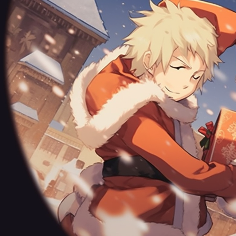 Kakashi and Iruka under a mistletoe, with intricate detail on festive clothing. notable matching christmas pfp from naruto anime pfp for discord.