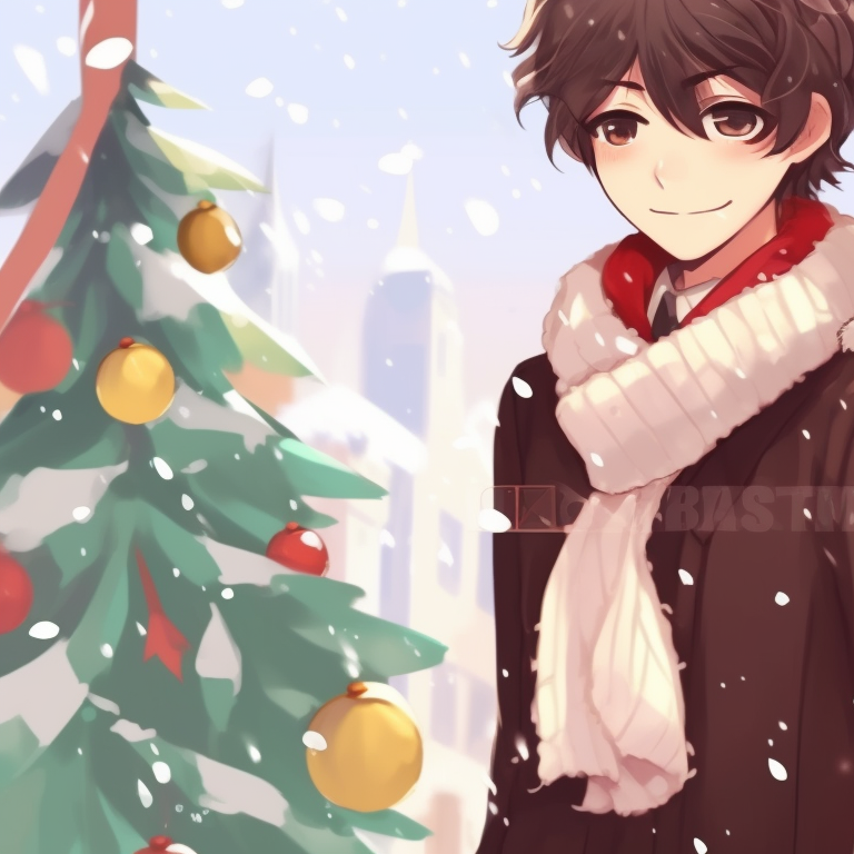 Two characters with an old town scenery, highlighted by festive lights and decorations. trendy matching christmas pfp background designs pfp for discord.