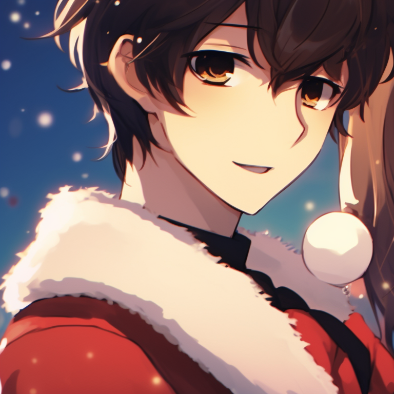 Two characters in winter outfits, cool tones and frosty details. gorgeous matching christmas pfp anime pfp for discord.