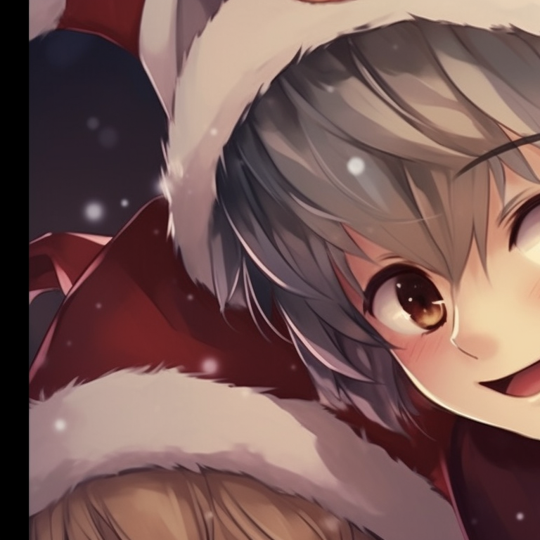 Two characters, sharing a warm scarf, icy blue tones and soft shading. top matching christmas anime boy pfp pfp for discord.