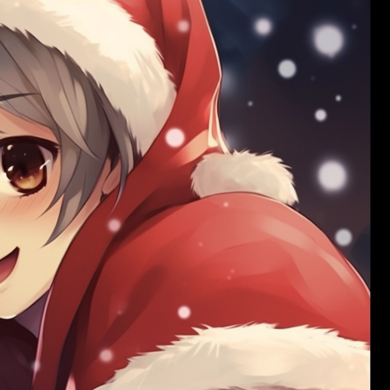 Two characters, sharing a warm scarf, icy blue tones and soft shading. top matching christmas anime boy pfp pfp for discord.