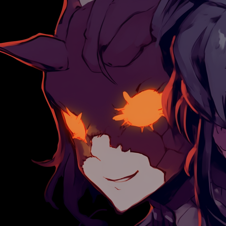 Two characters sporting devilish grins, intense colors and use of shadows. dark matching pfp halloween theme icons pfp for discord.