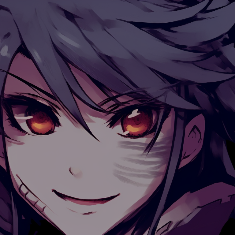 Two characters sporting devilish grins, intense colors and use of shadows. dark matching pfp halloween theme icons pfp for discord.