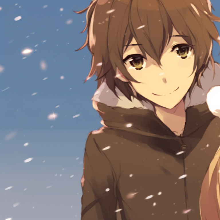 Two characters, twinkling stars around, pastel tones, sharing hushed secrets under a Christmas lit tree. anime inspired matching christmas pfp gif pfp for discord.