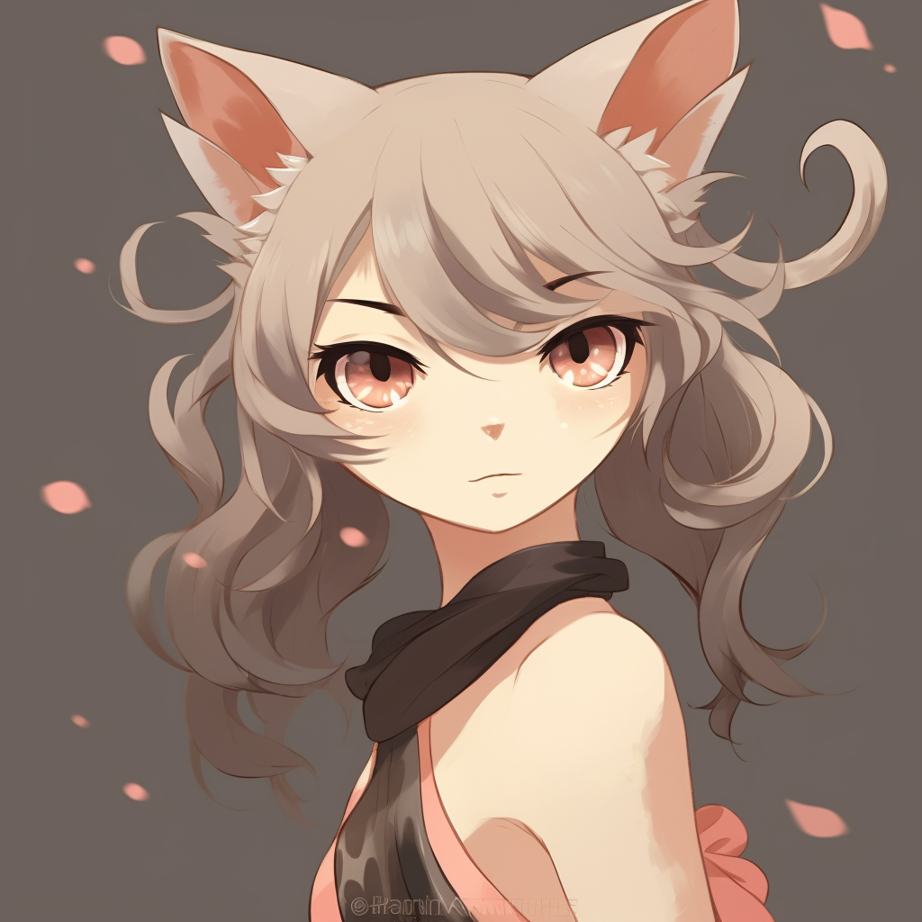 Cat girl with detailed ribbon accessories, bold hues and crisp outlines. perfect anime cat girl pfp