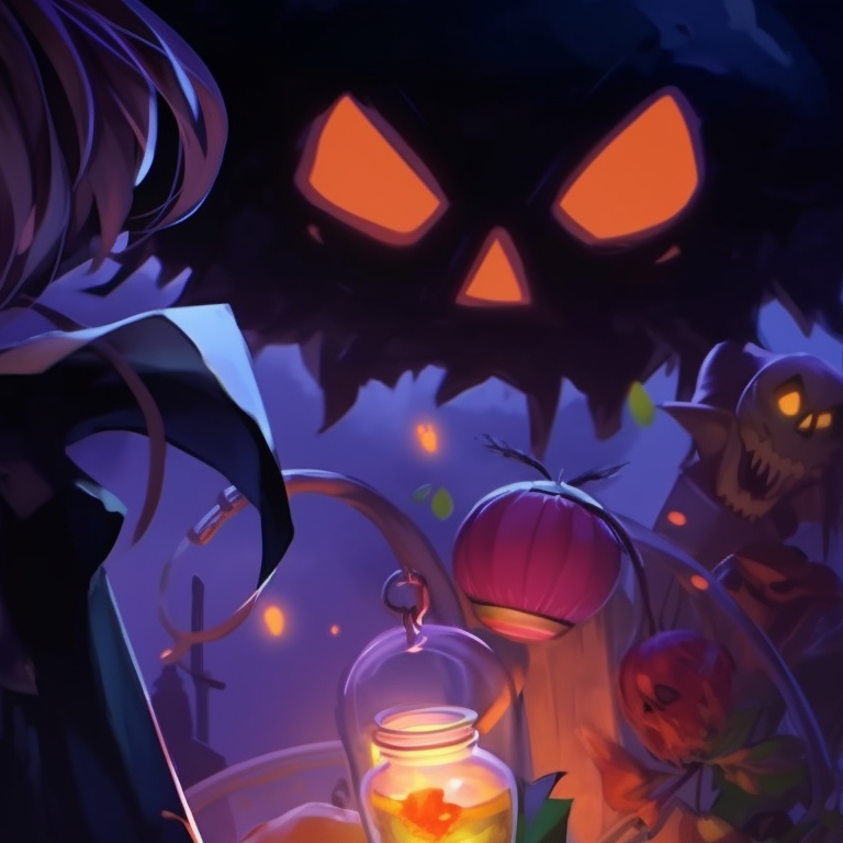 Two characters side by side with matching grim expressions, gothic-infused details and atmospheric lighting. dark matching pfp halloween theme artistic pfp for discord.