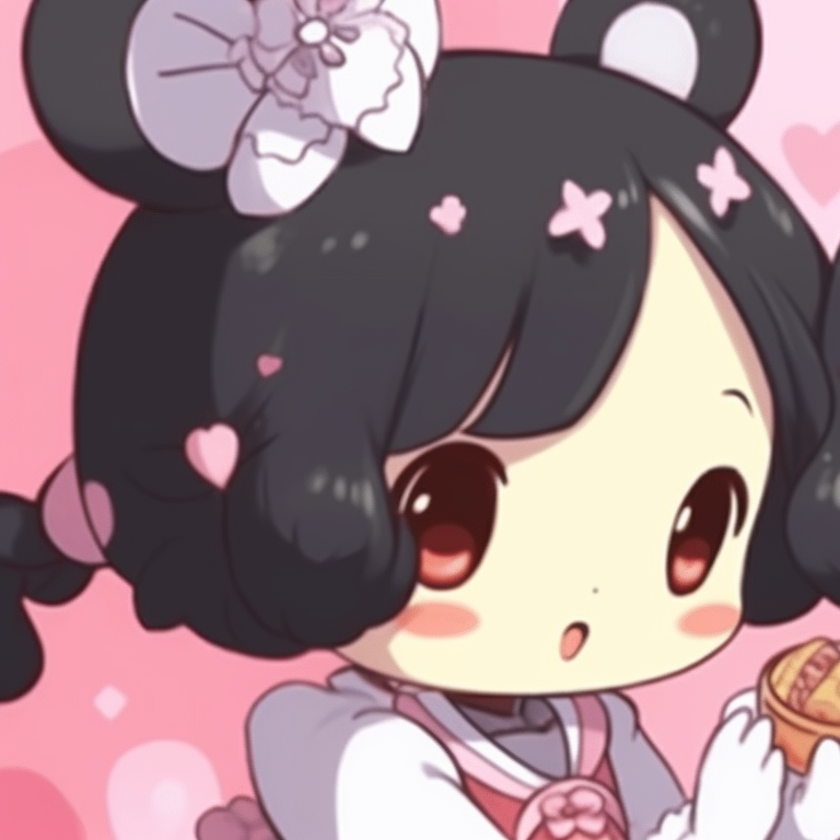 My Melody and Kuromi, pastel color palette and soft shading, hugging each other. perfect my melody and kuromi matching profile pictures pfp for discord.