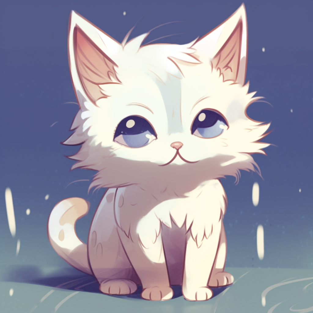 Anime cat in a playful pose, soft shading and expressive eyes. entirely cute anime cat pfp