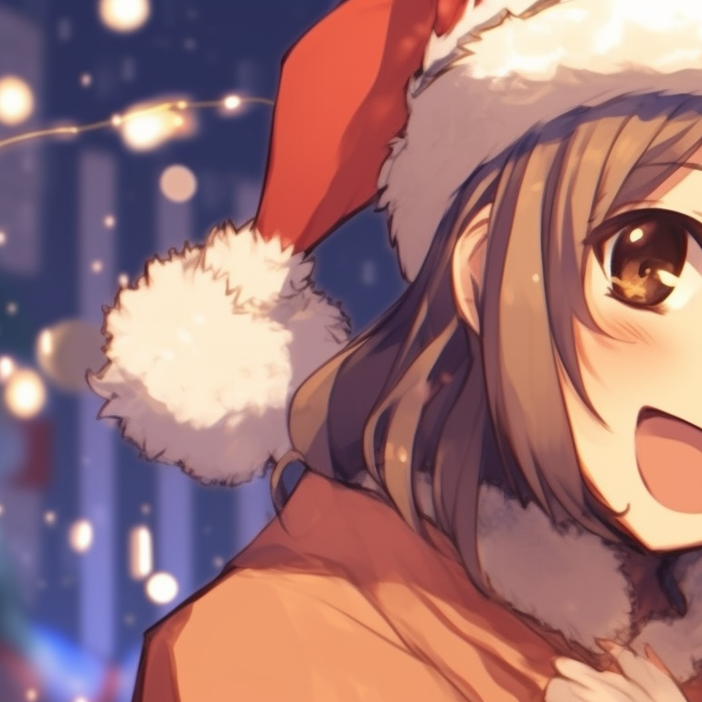 Side-by-side characters in winter coats, cool color scheme with a touch of festive decor in the background. top-rated matching christmas anime girl pfp pfp for discord.