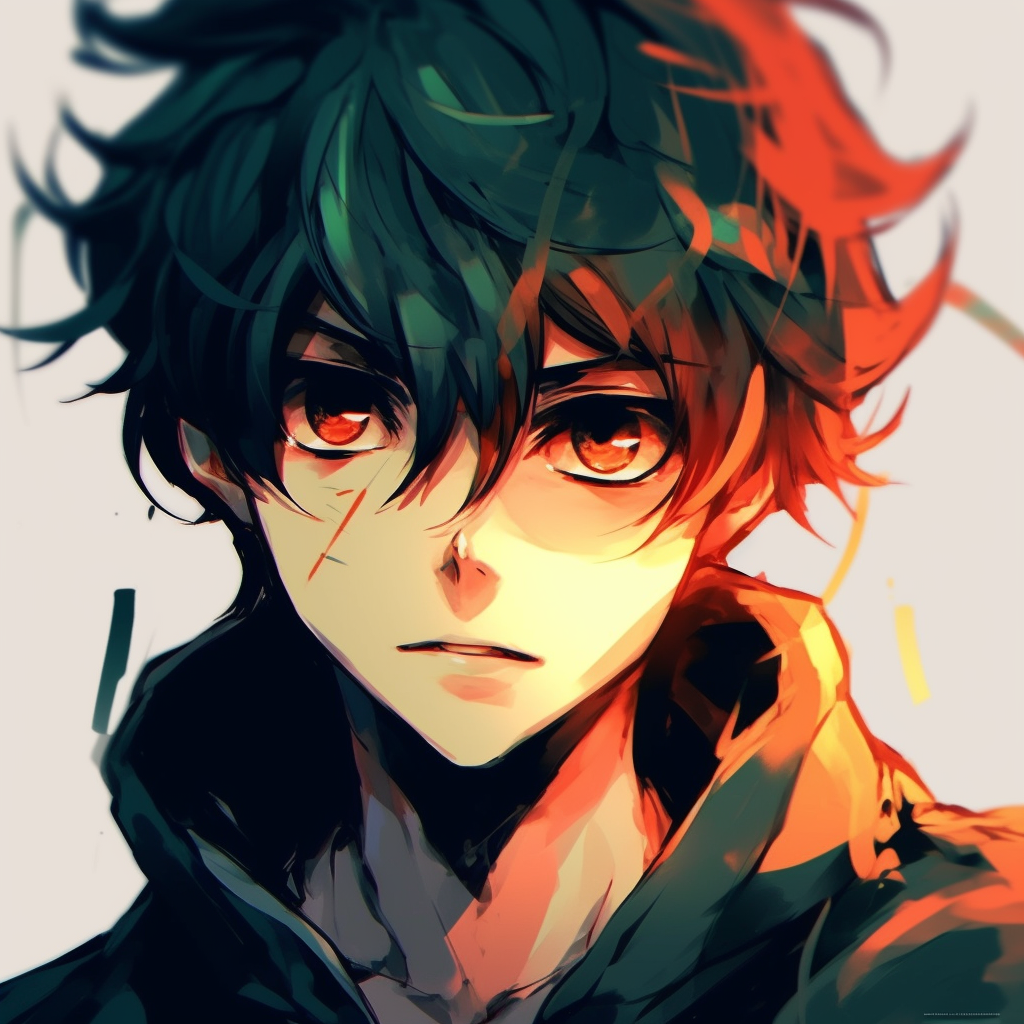 Anime guy with a mysterious gaze, high contrast and intricate eyes detail. unique anime guy pfp
