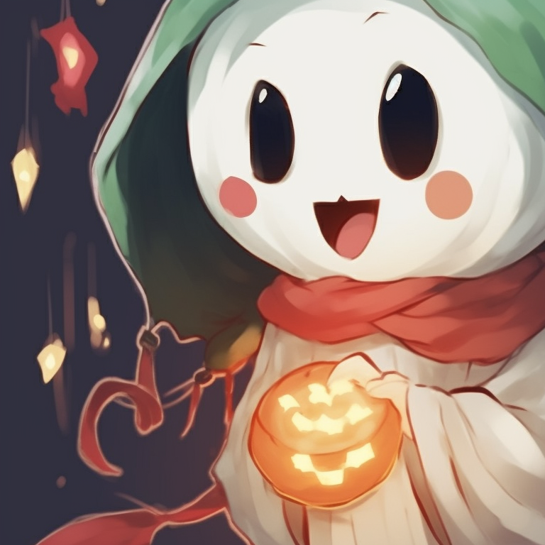 Two characters, one being a joyful ghost with a present, the other a surprised human, in a snowy setting. fashionable matching cute ghost christmas pfp pfp for discord.