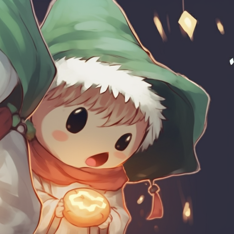 Two characters, one being a joyful ghost with a present, the other a surprised human, in a snowy setting. fashionable matching cute ghost christmas pfp pfp for discord.