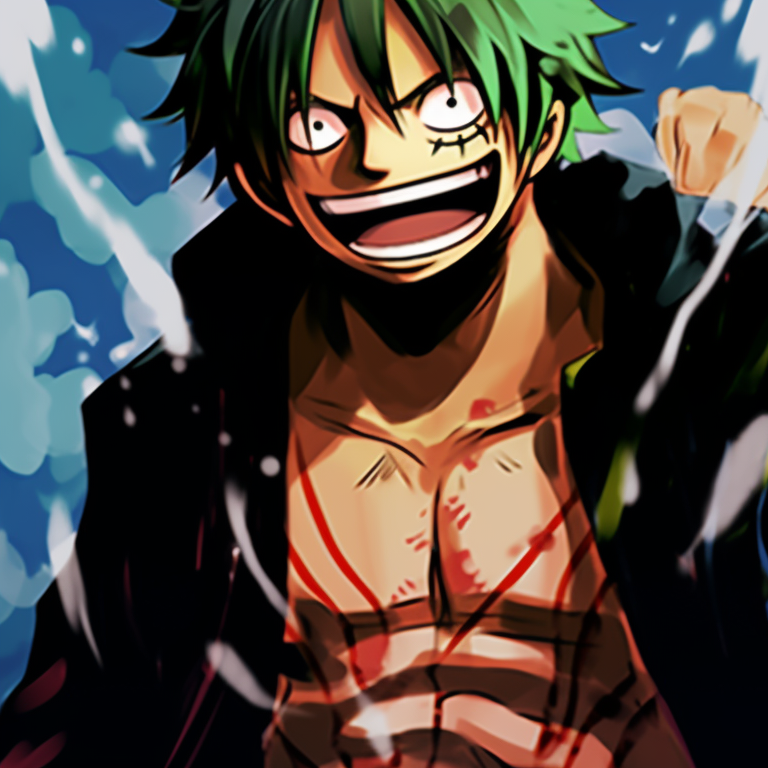 Two main characters from One Piece, Luffy and Zoro, in matching outfits, high contrast and vibrant colors. one piece matching pfp design pfp for discord.