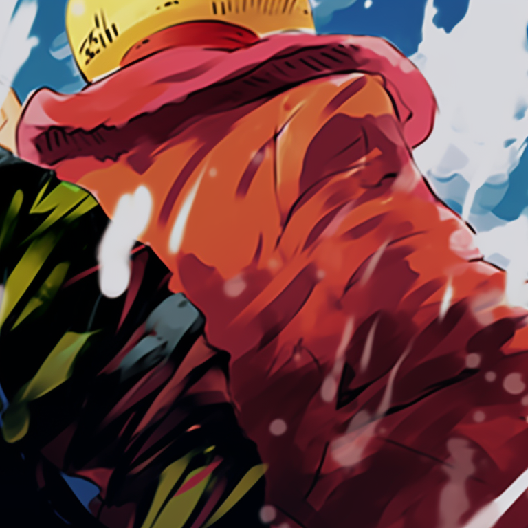 Two main characters from One Piece, Luffy and Zoro, in matching outfits, high contrast and vibrant colors. one piece matching pfp design pfp for discord.