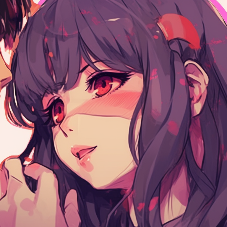 Two characters in uniform, vibrant colors, whispering. matching anime couple pfp pfp for discord.