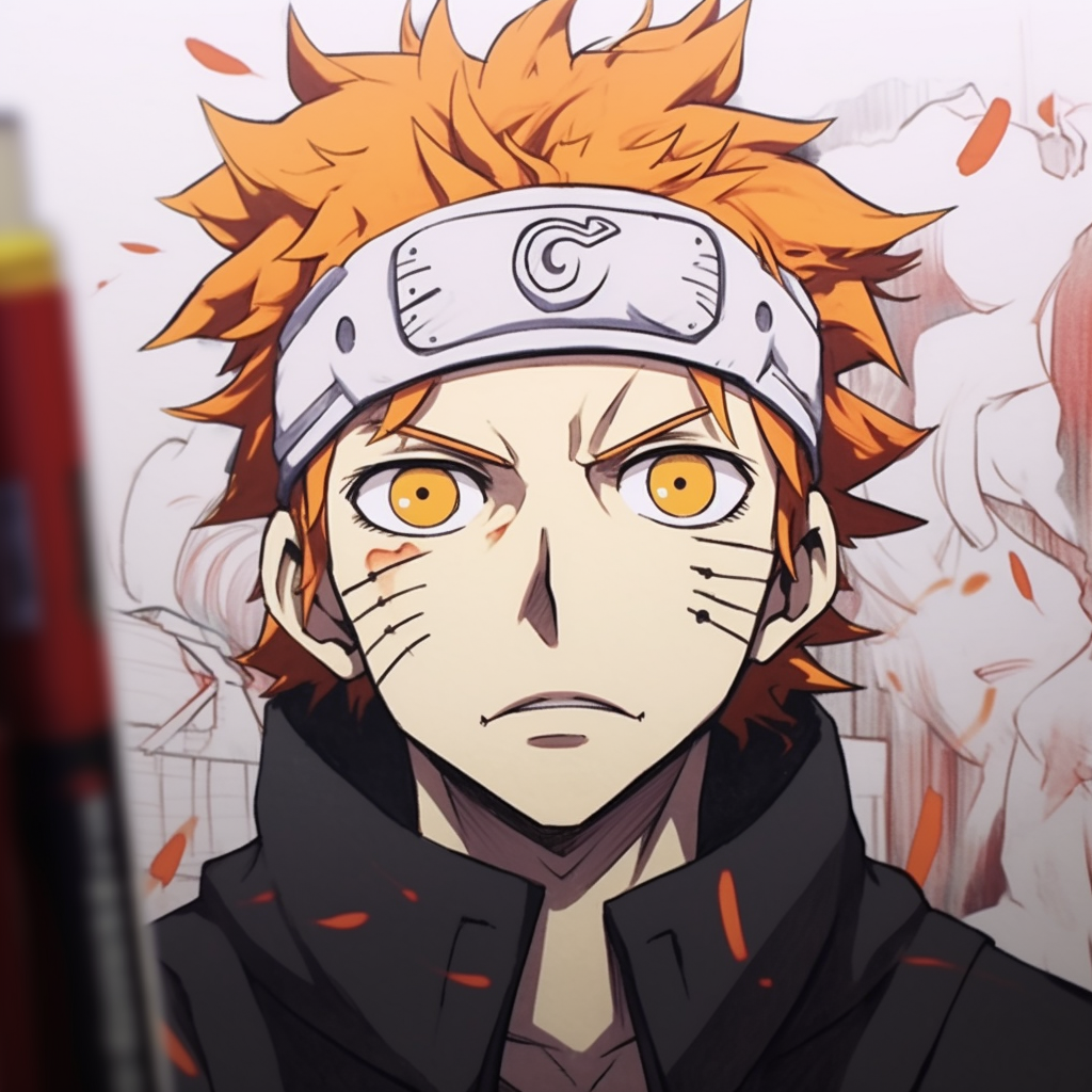 Funny depiction of Naruto holding an oversized ramen bowl, with stylized lines and bold colors. humorous non-anime pfps