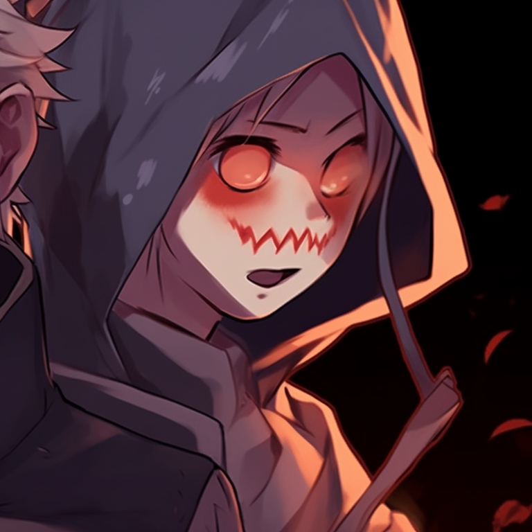 Two Naruto characters depicted in shadowy profiles, facing each other, against a hauntingly beautiful twilight sky. naruto pfp halloween aesthetics pfp for discord.