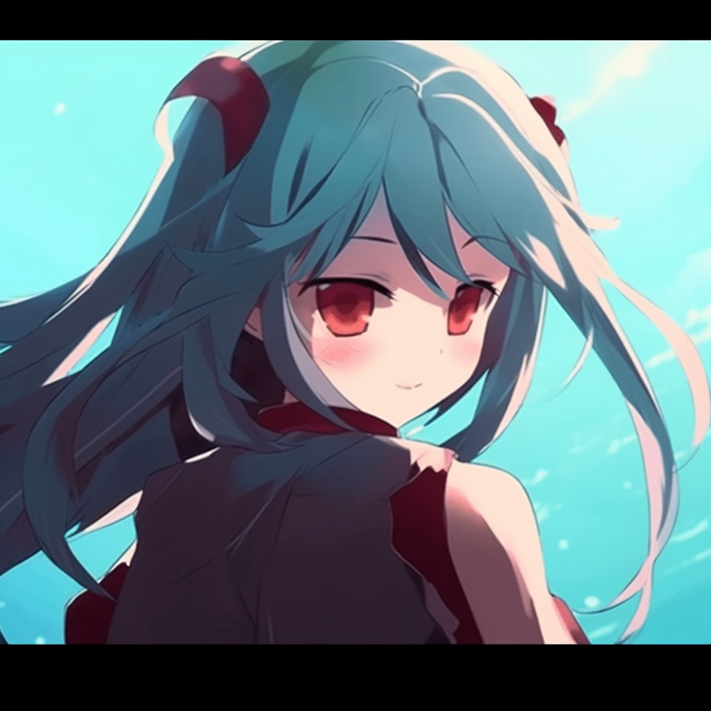 Miku Hatsune winking playfully, defocused background and soft shading. cute anime pfp gifs catalogue