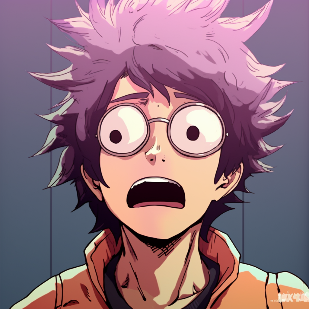 Wacky anime profile picture featuring a genius character in an amusing scenario, unique art style with heavy shading. quirky pfp for anime enthusiasts pfp for discord.