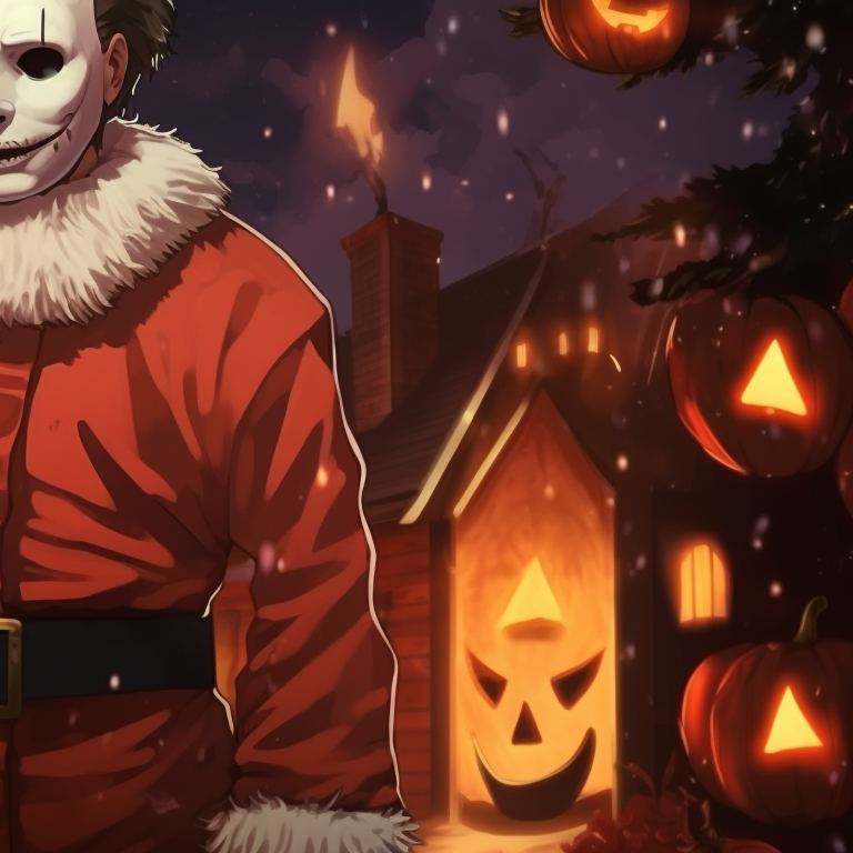 Michael Myers presented in a festive setting, subtle Christmas detailing in his outfit. celebrate christmas with michael myers pfp pfp for discord.