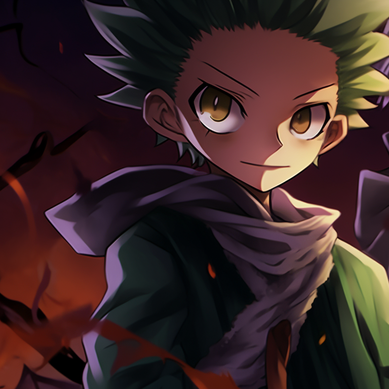 Profile picture of two hunters with Halloween theme, detailed lines and dynamic angles. hunter x hunter matching pfp halloween theme ideas pfp for discord.