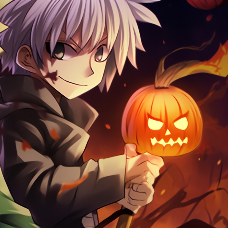 Profile picture of two hunters with Halloween theme, detailed lines and dynamic angles. hunter x hunter matching pfp halloween theme ideas pfp for discord.