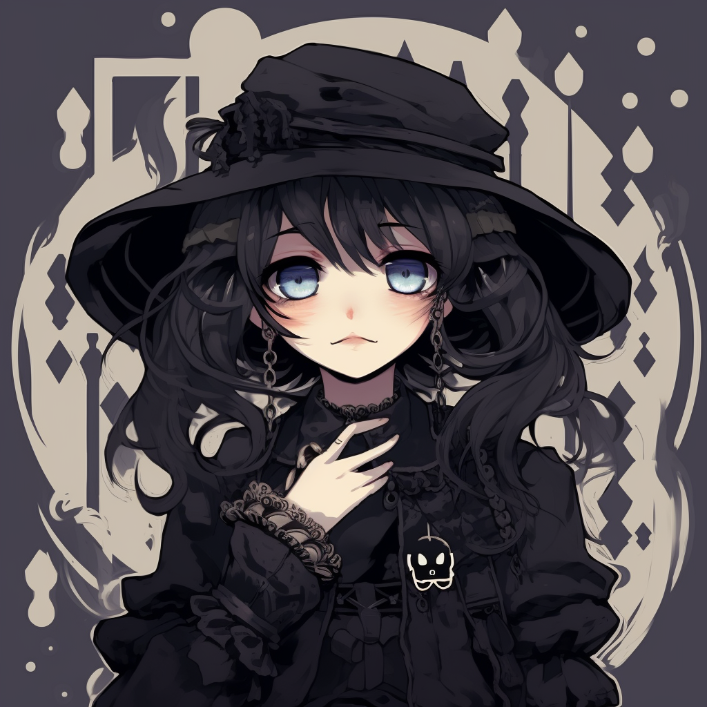 Anime character with stoic expression, dark color theme and clean outlines. unique emo anime pfp