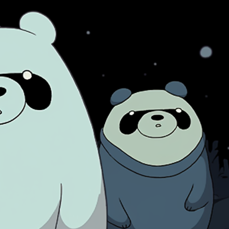 Grizzly, Panda, and Ice Bear strolling under a full moon, high contrast and stark shadows. cute we bare bears matching halloween pfp ideas pfp for discord.