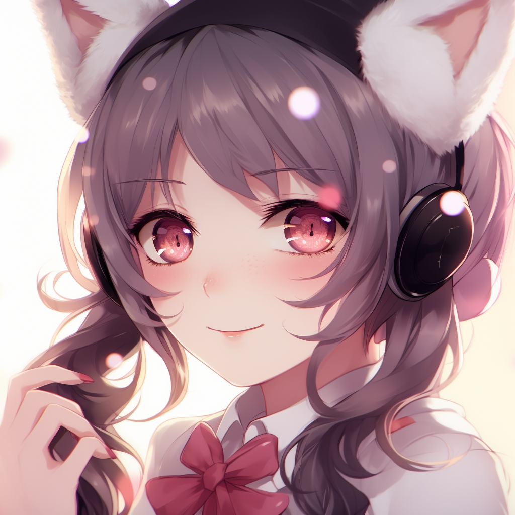 Anime Egirl wearing cute cat ears, a blend of soft pastel colors. cute anime egirl pfp pfp for discord.