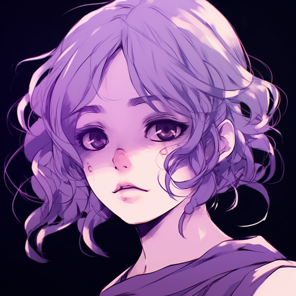 Anime girl bathed in moonlight, highlighting her deep purple features and detailed clothing. anime purple pfp inspirations pfp for discord.