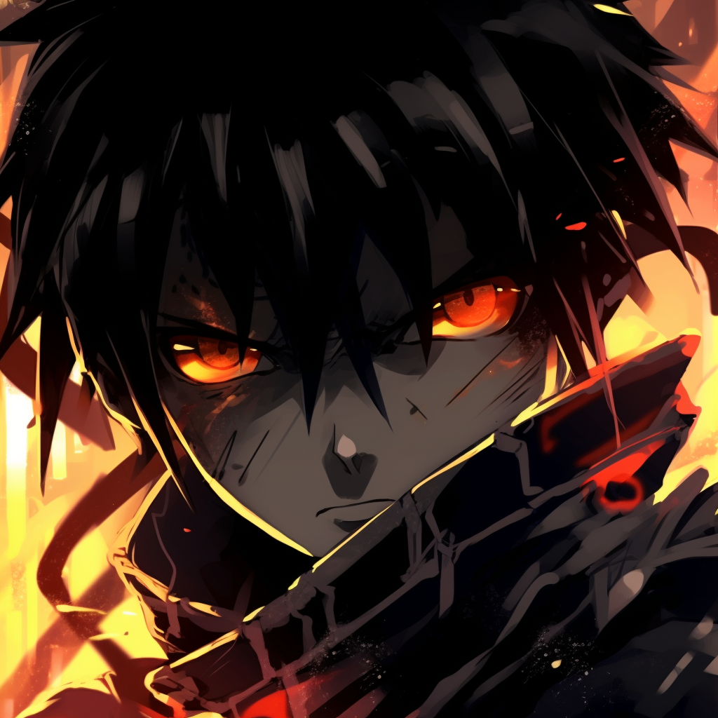 Profile of a black anime character displaying anger, defined by dark tones and intense expressions. black anime character pfpHD, free download