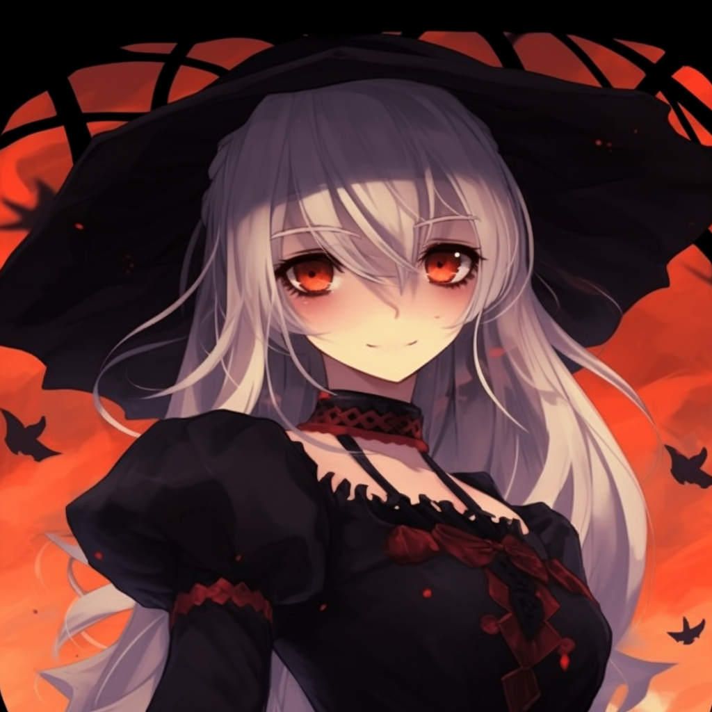 Anime vampire girl under the glow of the moonlight, cool-toned colors and appealing contrast. halloween pfp anime girls