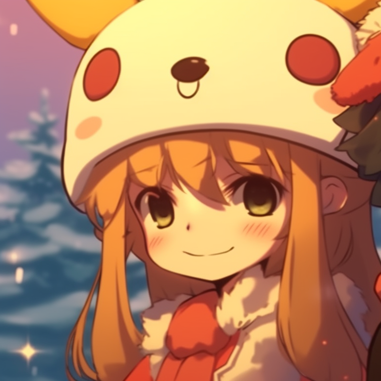 Matching characters caroling under an orange glow of Christmas lights, their vibrant expressions radiating warmth. festive matching christmas pfp orange images pfp for discord.