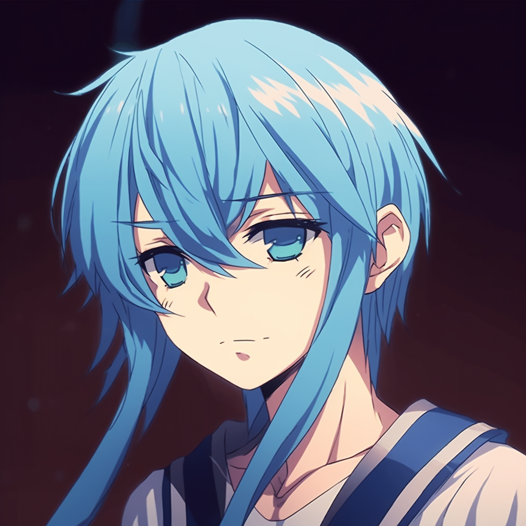 Close-up on Tetsuya Kuroko's face, crystal blue eyes and simplistic anime style. anime characters with blue pfp