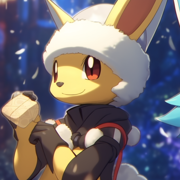 Lucario characters in a snowy landscape, bright colors contrasted against the white snow. lucario christmas avatar pairs pfp for discord.