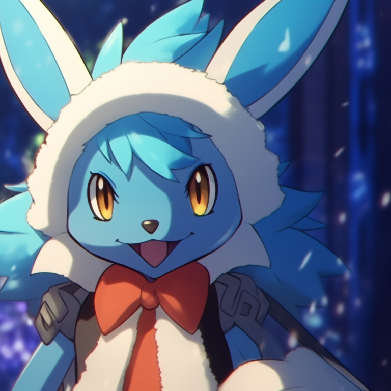 Lucario characters in a snowy landscape, bright colors contrasted against the white snow. lucario christmas avatar pairs pfp for discord.