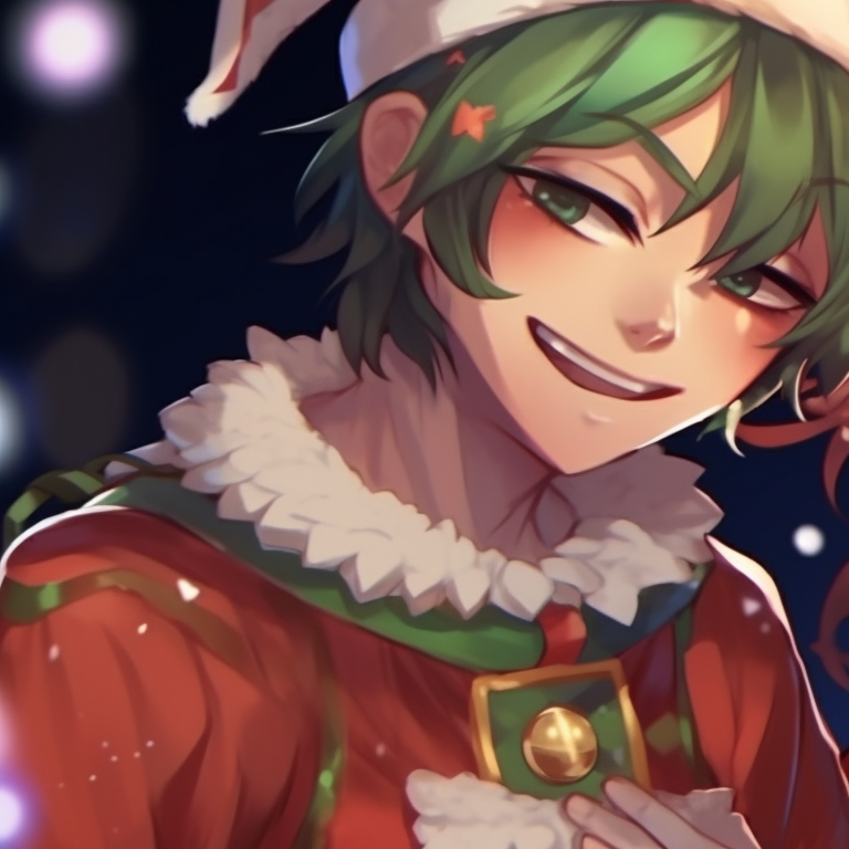 Two characters on a winter night with falling snowflakes, moody lighting and serene expressions. ideal couples matching christmas pfp pfp for discord.