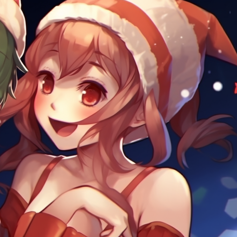 Two characters on a winter night with falling snowflakes, moody lighting and serene expressions. ideal couples matching christmas pfp pfp for discord.