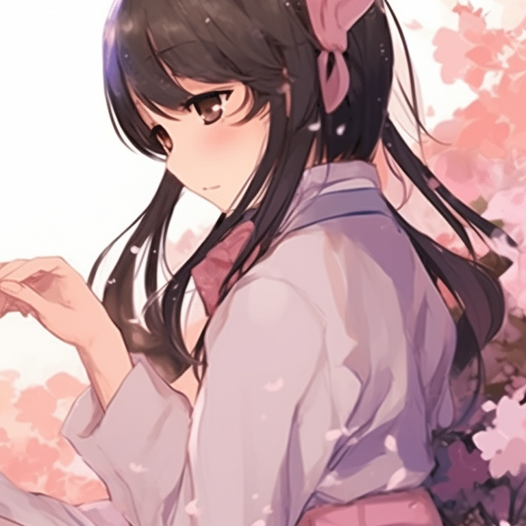 Two characters under a sakura tree, pastel pink and white color palette aesthetic friends matching pfp pfp for discord.