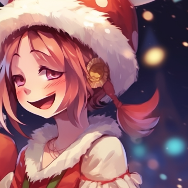 Two characters tangled in Christmas lights, soft glow and warm expressions. ideal couples matching christmas pfp pfp for discord.