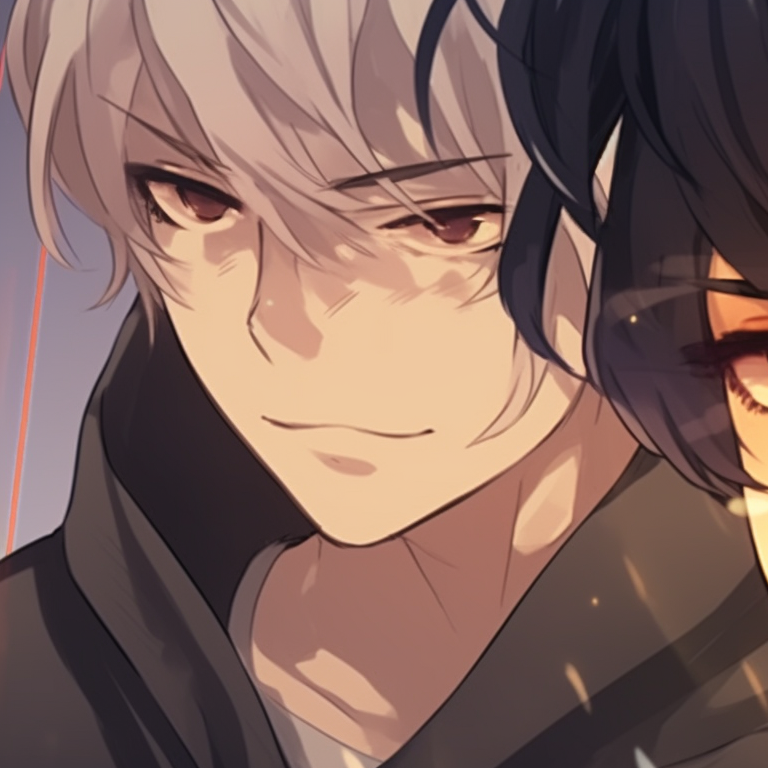 Two characters, soft color tones and floral backdrop, sharing an intimate moment. bl matching pfp creator pfp for discord.